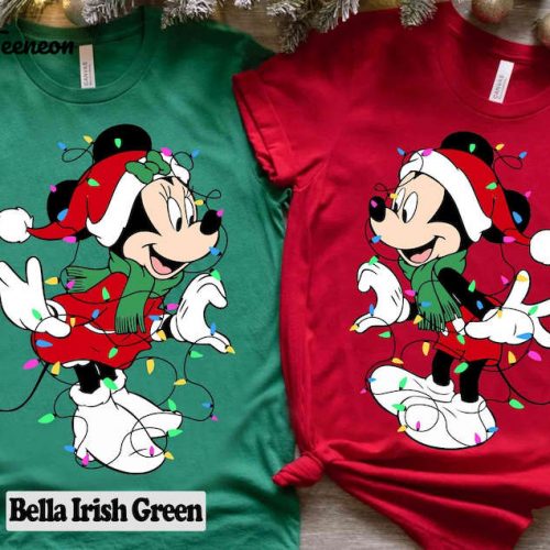 Sparkle this Christmas with Mickey and Minnie Mouse Disney Couples T-Shirt adorned with festive lights!