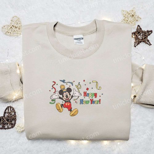 Mickey Happy New Year &Amp; Merry Christmas Embroidered Sweatshirt: B Gift For Men Women Disney Characters Movie Shirt Perfect Christmas Gift Idea!