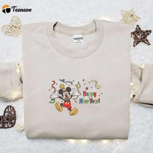 Mickey Happy New Year &Amp; Merry Christmas Embroidered Sweatshirt: B Gift For Men Women Disney Characters Movie Shirt Perfect Christmas Gift Idea!