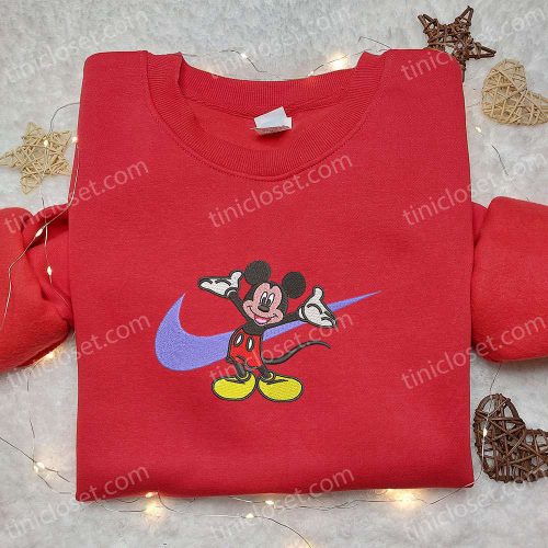 Mickey Mouse x Nike Swoosh Cartoon Hoodie Disney Characters Embroidered Shirt – Nike Inspired Embroidery