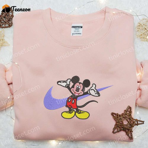 Mickey Mouse x Nike Swoosh Cartoon Hoodie Disney Characters Embroidered Shirt – Nike Inspired Embroidery