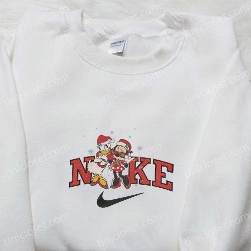 Minnie & Daisy Xmas Hat x Nike Embroidered Sweatshirt: Disney Characters Merry Christmas Shirt B Gift for Men Women Gift Idea