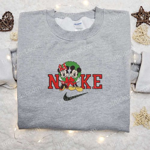 Minnie and Mickey Laurel Wreath Christmas x Nike Sweatshirt – Disney Characters Movie Merry Christmas Shirt Perfect Gift Ideas