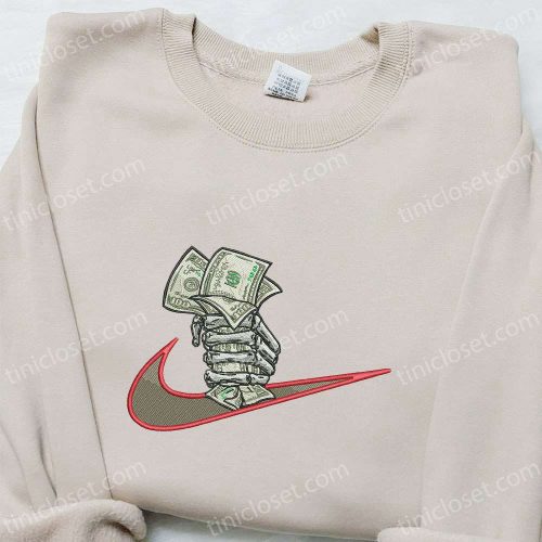 Money Hand x Swoosh Embroidered Sweatshirt – Nike Inspired Shirt B Gift for Men Women Family Gift Ideas