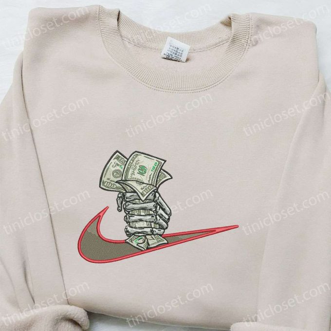 Money Hand X Swoosh Embroidered Sweatshirt – Nike Inspired Shirt B Gift For Men Women Family Gift Ideas