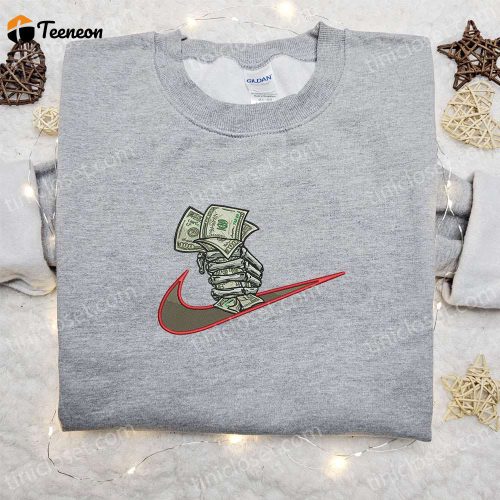 Money Hand x Swoosh Embroidered Sweatshirt – Nike Inspired Shirt B Gift for Men Women Family Gift Ideas