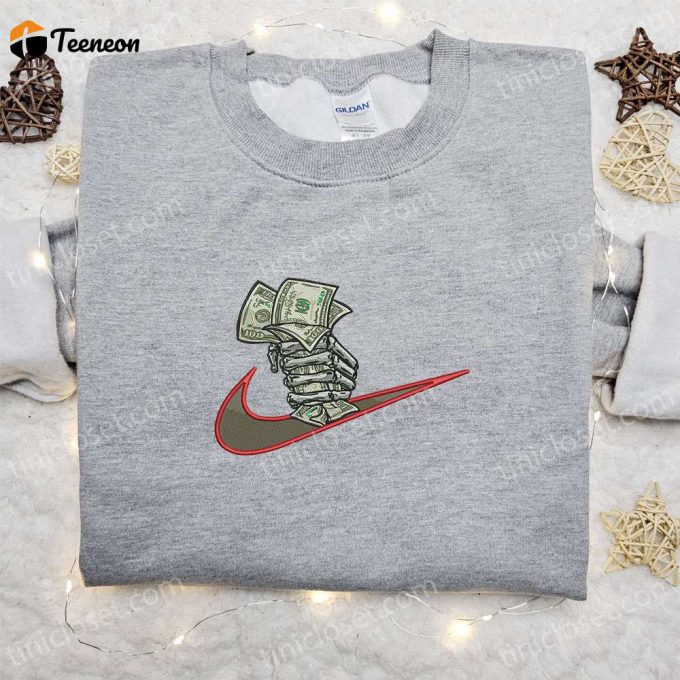 Money Hand X Swoosh Embroidered Sweatshirt – Nike Inspired Shirt B Gift For Men Women Family Gift Ideas