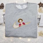 Monkey D Luffy Anime x Swoosh Sweatshirt: Nike Inspired Embroidered Shirt Cool Anime Clothing