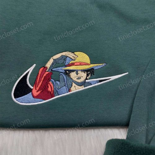 Monkey D Luffy Embroidered Shirt One Piece Hoodie & Custom Nike Swoosh Sweatshirt – Stylish Anime Apparel for Fans!