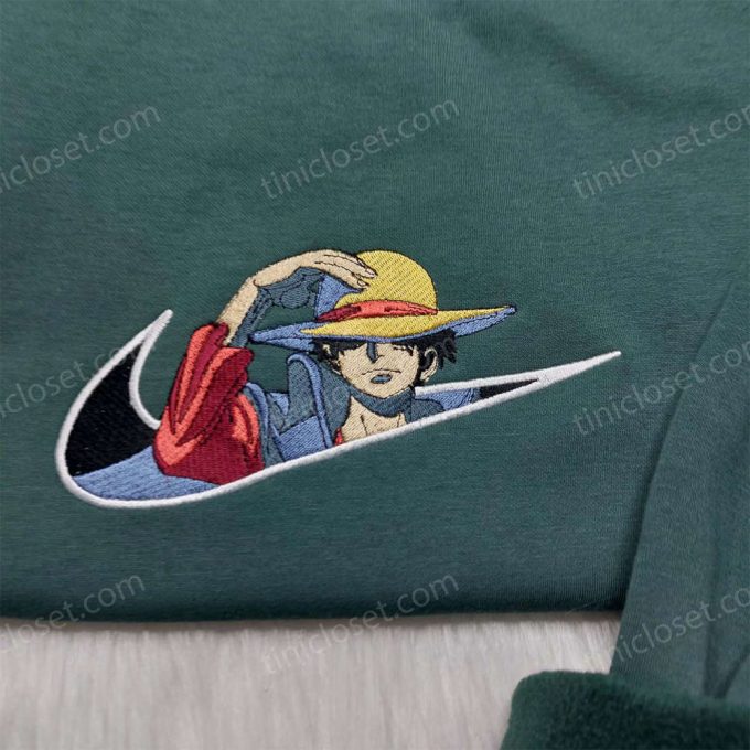 Monkey D Luffy Embroidered Shirt One Piece Hoodie &Amp; Custom Nike Swoosh Sweatshirt – Stylish Anime Apparel For Fans!