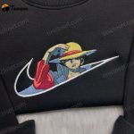 Monkey D Luffy Embroidered Shirt One Piece Hoodie & Custom Nike Swoosh Sweatshirt – Stylish Anime Apparel for Fans!