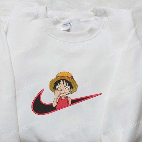 Monkey D Luffy Kid x Nike Swoosh Anime Embroidered Shirt – One Piece & Nike Inspired D Gift for Men Women