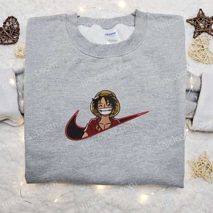 Monkey D Luffy Laughing X Swoosh Embroidered Sweatshirt: Cool Anime Clothing For One Piece Fans