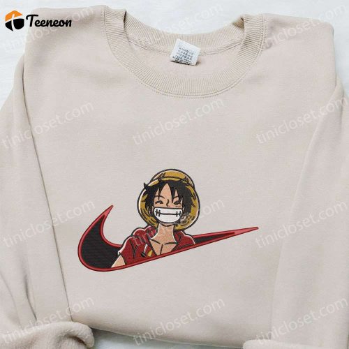 Monkey D Luffy Laughing x Swoosh Embroidered Sweatshirt: Cool Anime Clothing for One Piece Fans