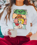 Get Festive with Mr Grinch and Santa Christmas Printed Sweatshirt – Perfect Holiday Attire!