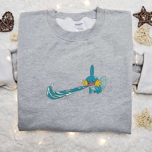 Mudkip x Swoosh Anime Embroidered Hoodie – Cool Anime Clothing Perfect Family Gift