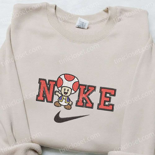 Mushroom x Nike Cartoon Embroidered Shirt – Nike Inspired T-shirt Perfect Family Gift Idea