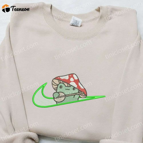 Mushroom x Swoosh Embroidered Shirt: Nike Inspired & B Gift for Men Women Family Gift – Trendy & Unique D Gift for Men Women