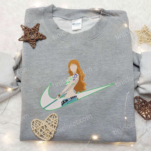 Nami x Nike Swoosh Anime Embroidered Hoodie & One Piece Shirt: Nike Inspired Embroidery