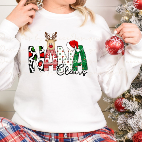 Nana Claus Grandma Christmas Printed Shirt: Festive Apparel for Grandmas to Spread Holiday Cheer!