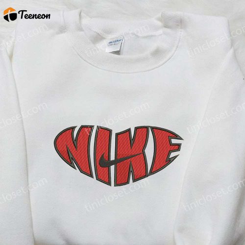 Nike Swoosh x Red Heart Love Embroidered Shirt – B Gift for Men Women Valentine’s Day Gift Nike Inspired Logo Shirt