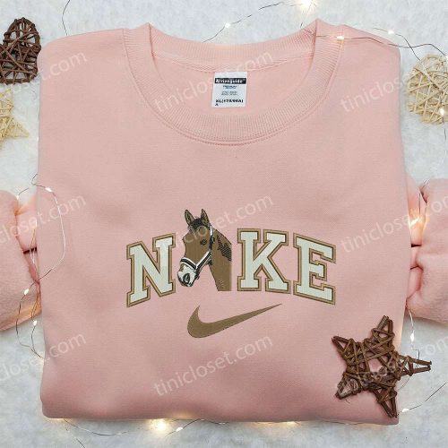 Stylish Nike x Brown Horse Embroidered Shirt – Custom Animal D Gift for Men Women