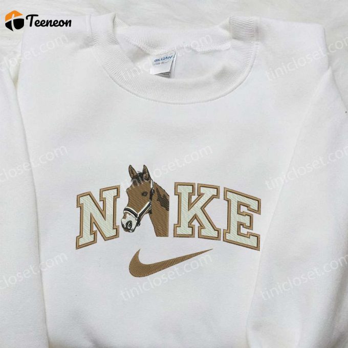 Stylish Nike X Brown Horse Embroidered Shirt – Custom Animal D Gift For Men Women