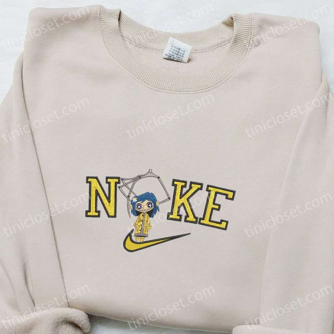 Nike X Button Eyes Witch Girl Coraline Embroidered Shirt: B Gift For Men Women Nike Inspired Gift For Family