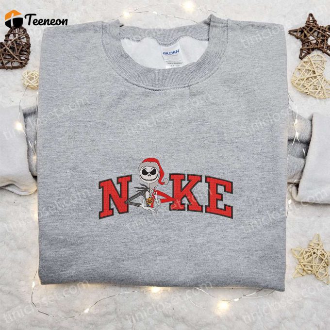 Nike X Christmas Jack Skellington Embroidered Shirt: Nightmare Before Christmas Characters T-Shirt &Amp;Amp; Sweatshirt