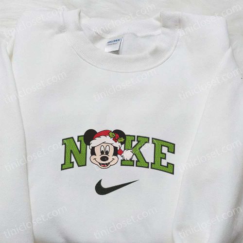 Nike x Christmas Mickey Santa Hat Embroidered Sweatshirt: Disney Characters Movie Merry Christmas Shirt Perfect Gift Idea