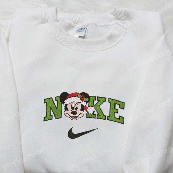 Nike X Christmas Mickey Santa Hat Embroidered Sweatshirt: Disney Characters Movie Merry Christmas Shirt Perfect Gift Idea