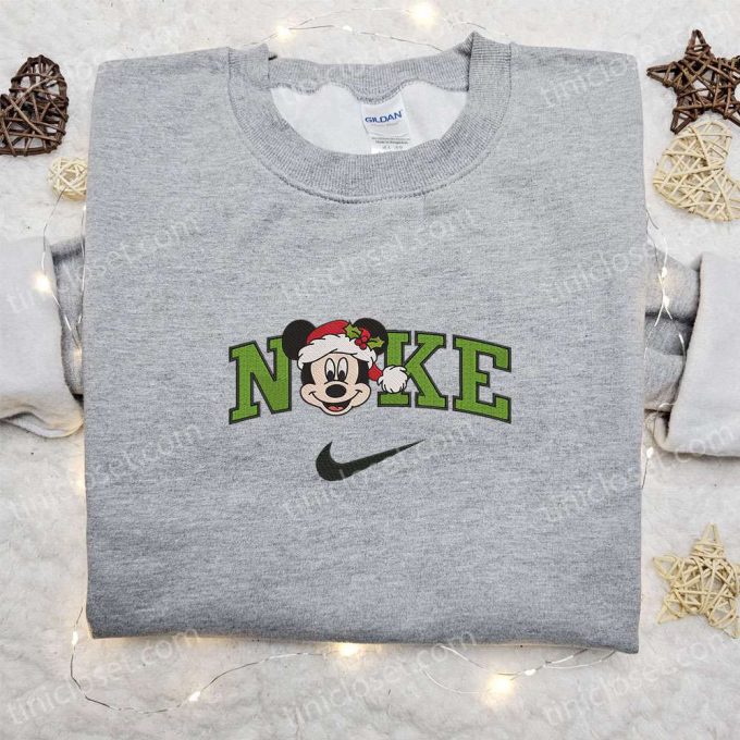 Nike X Christmas Mickey Santa Hat Embroidered Sweatshirt: Disney Characters Movie Merry Christmas Shirt Perfect Gift Idea