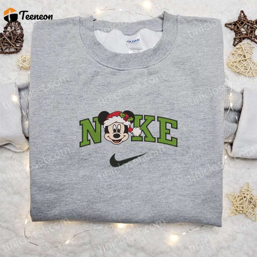 Nike x Christmas Mickey Santa Hat Embroidered Sweatshirt: Disney Characters Movie Merry Christmas Shirt Perfect Gift Idea