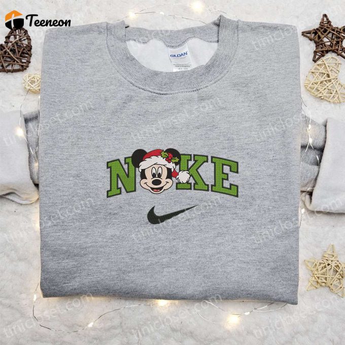 Nike X Christmas Mickey Santa Hat Embroidered Sweatshirt: Disney Characters Movie Merry Christmas Shirt Perfect Gift Idea