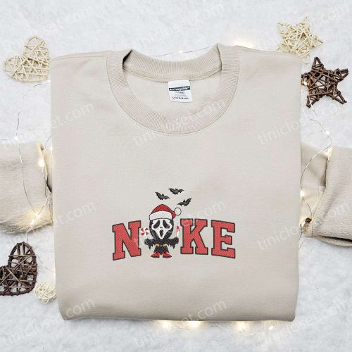 Nike x Christmas Scream Ghost Face Embroidered Shirt: B Gift for Men Women Family Gift Nike Inspired F Gift for Men Women & Trendy