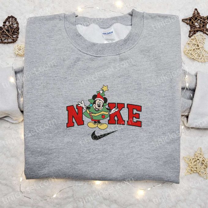 Nike X Christmas Tree Mickey Cartoon Embroidered Sweatshirt: Disney Characters Movie Merry Christmas Shirt – B Gift For Men Women Gift Ideas