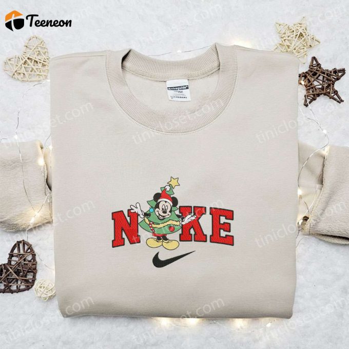 Nike X Christmas Tree Mickey Cartoon Embroidered Sweatshirt: Disney Characters Movie Merry Christmas Shirt – B Gift For Men Women Gift Ideas