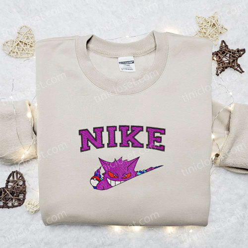 Nike x Gengar Anime Embroidered Sweatshirt & Pokemon Shirt: B Gift for Men Women Family Gift Ideas