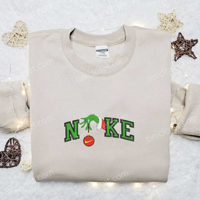 Nike X Grinch Hand Embroidered Sweatshirt Walt Disney Shirt Nike Inspired T-Shirt