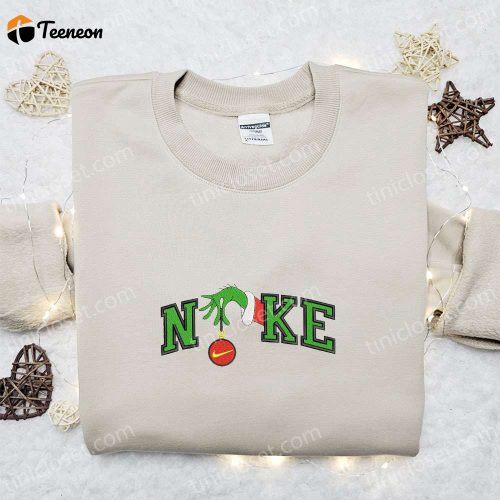 Nike x Grinch Hand Embroidered Sweatshirt Walt Disney Shirt Nike Inspired T-shirt