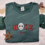 Nike x Jason Voorhees Embroidered Hoodie: Horror Movie Sweatshirt & Inspired T-Shirt