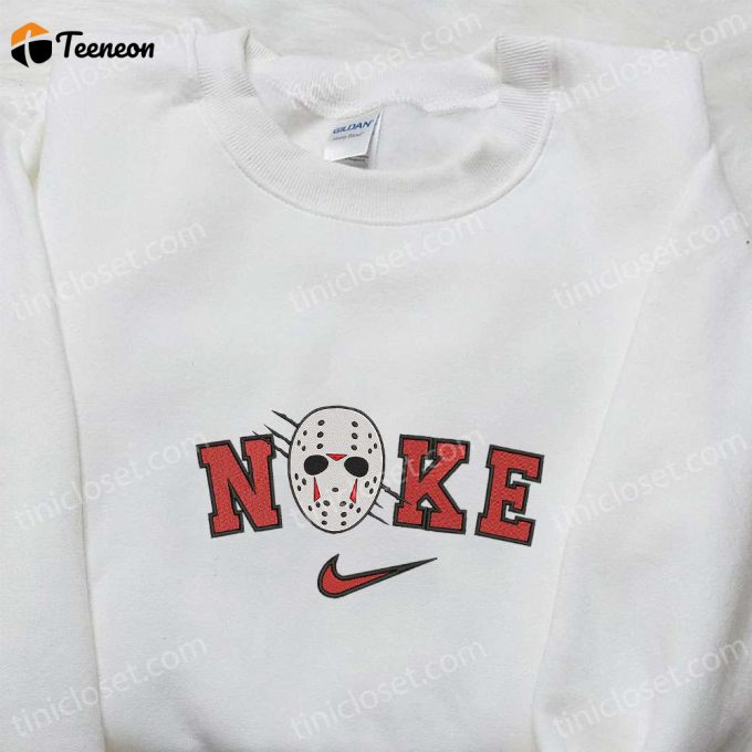 Nike X Jason Voorhees Embroidered Hoodie: Horror Movie Sweatshirt &Amp;Amp; Inspired T-Shirt