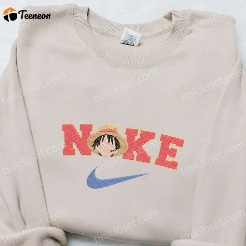 Nike x Monkey D Luffy Anime Embroidered Shirt: One Piece T-shirt B Gift for Men Women Family Gift Idea