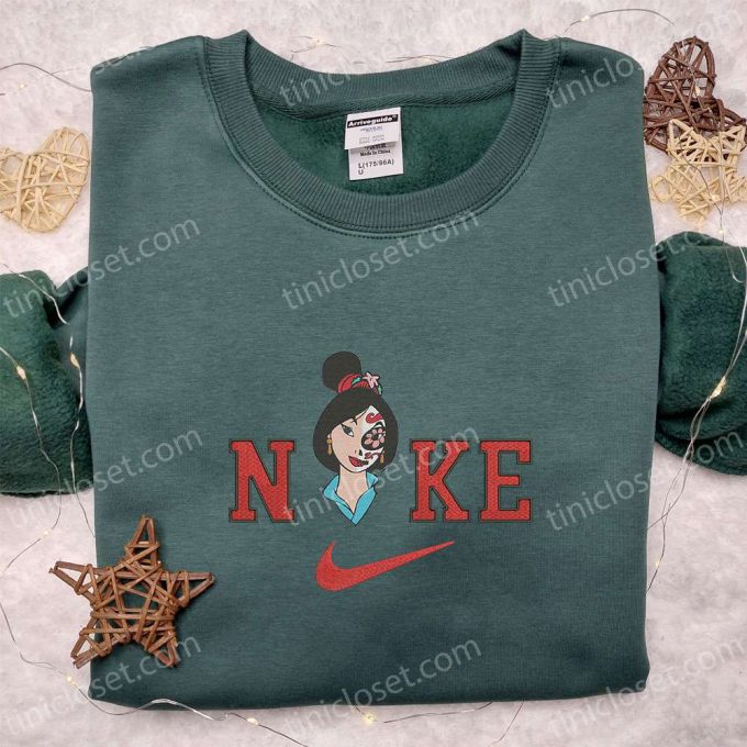 Nike X Mulan Sugar Skull Embroidered Shirt: B Gift For Men Women Family Gift With Nike-Inspired D Gift For Men Women