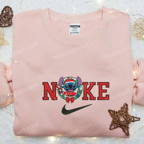 Nike x Santa Stitch Christmas Wreath Embroidered Sweatshirt: B Gift for Men Women Holiday Gift Idea Nike Inspired