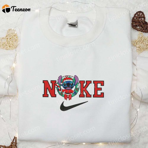 Nike x Santa Stitch Christmas Wreath Embroidered Sweatshirt: B Gift for Men Women Holiday Gift Idea Nike Inspired