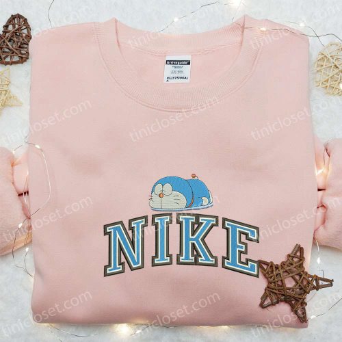 Nike x Sleeping Doraemon: Embroidered Sweatshirt Hoodie & T-shirt – Cute Cartoon Apparel