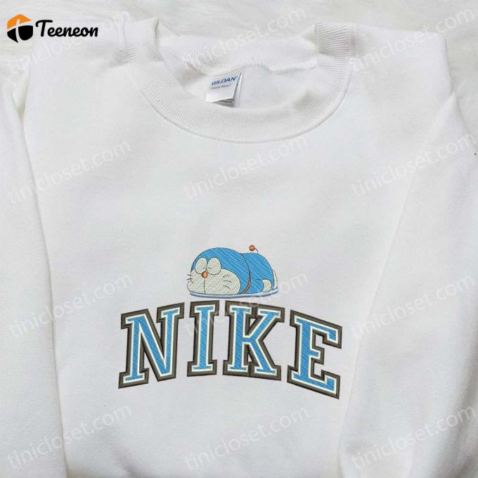 Nike X Sleeping Doraemon: Embroidered Sweatshirt Hoodie &Amp;Amp; T-Shirt – Cute Cartoon Apparel