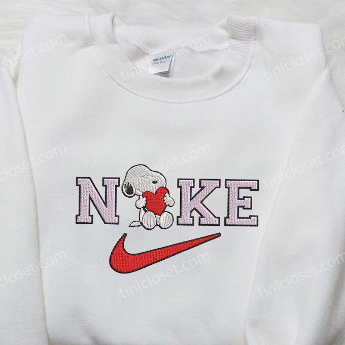 Nike X Snoopy Heart Embroidered Sweatshirt: Peanuts Cartoon Shirt Nike Inspired Stylish &Amp; Cozy