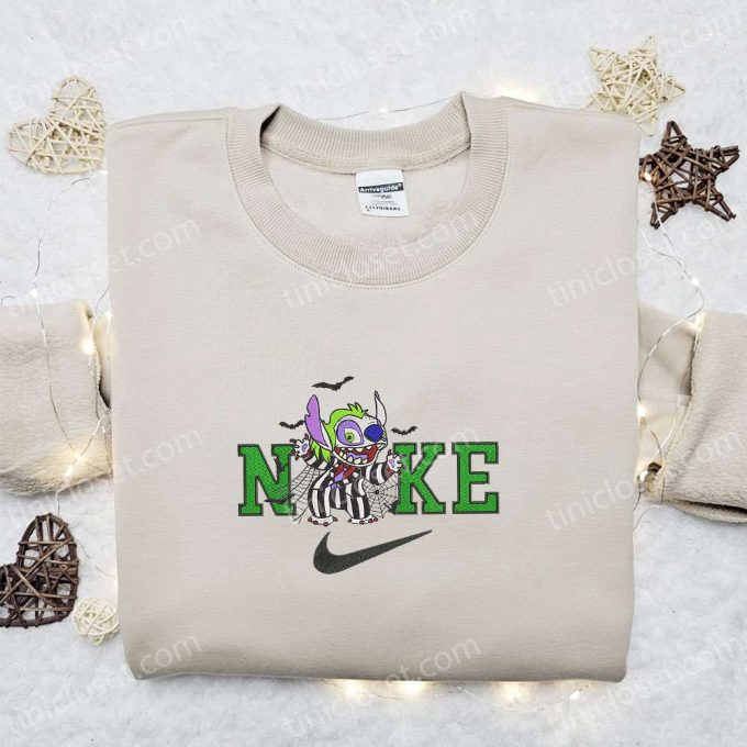 Nike X Stitch Beetlejuice Embroidered Sweatshirt: Horror Movie Characters Hoodie Perfect Family Gifts